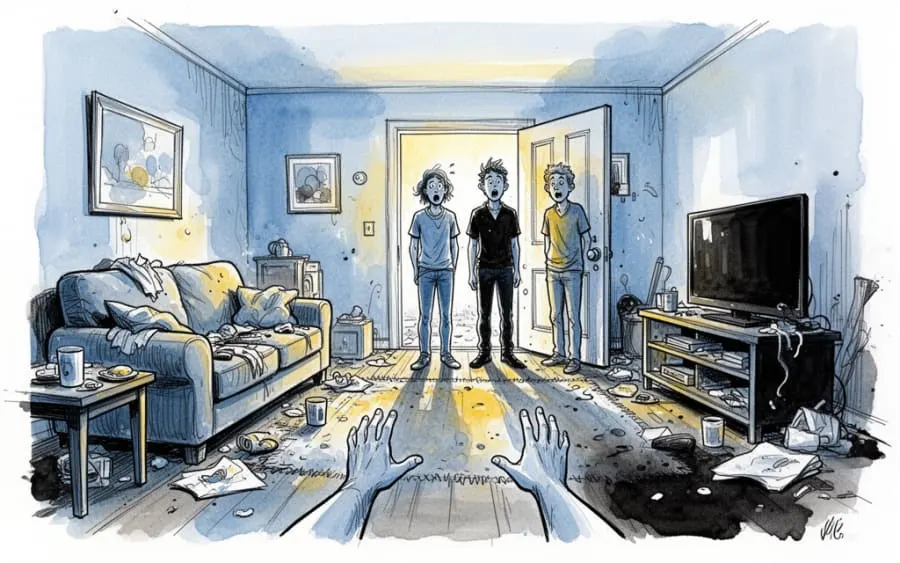 niezapowiedziani goście i bałagan w salonie