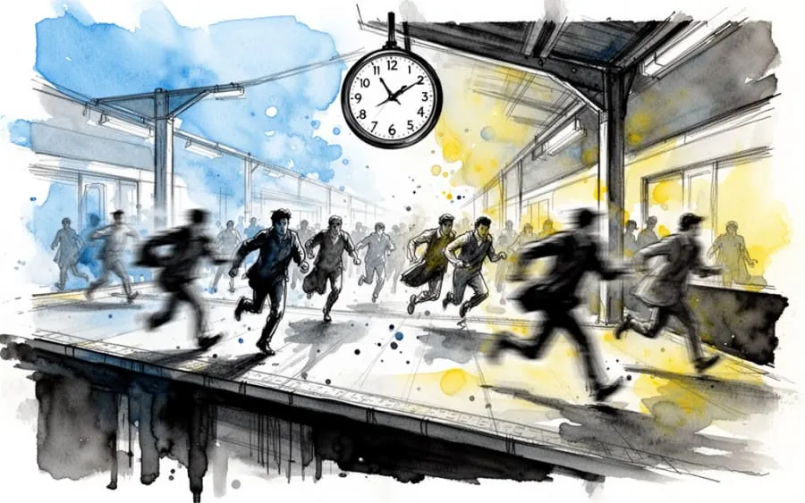 Zatłoczony peron dworcowy sen o spóźnieniu