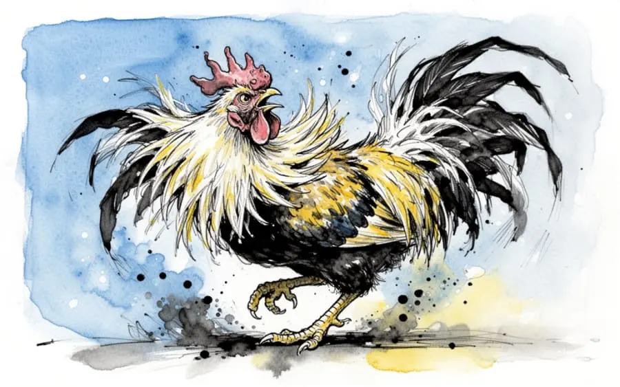 agresywny kogut atakujący we śnie szkic