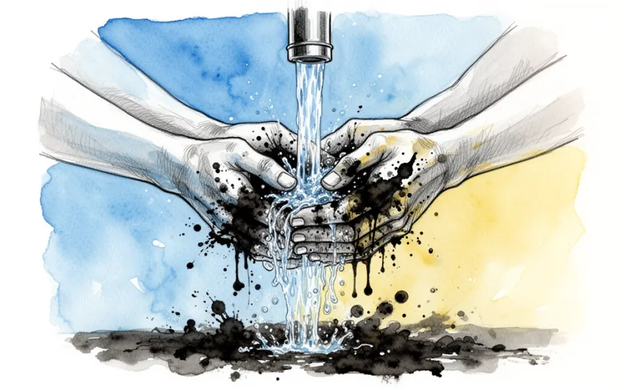 mycie brudnych rąk w czystej wodzie