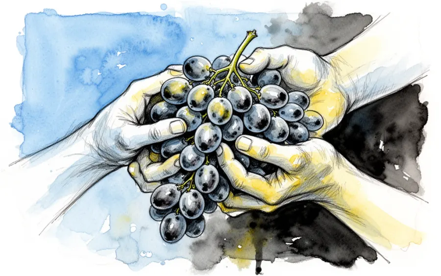 Sennik jedzenie winogron zbliżenie na dłonie