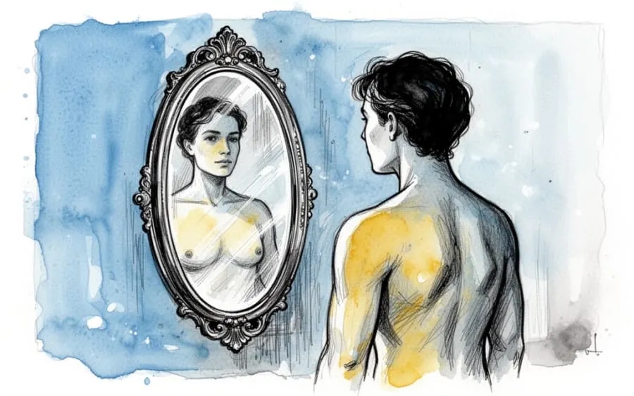 osoba patrząca w lustro symbolizująca samoocenę