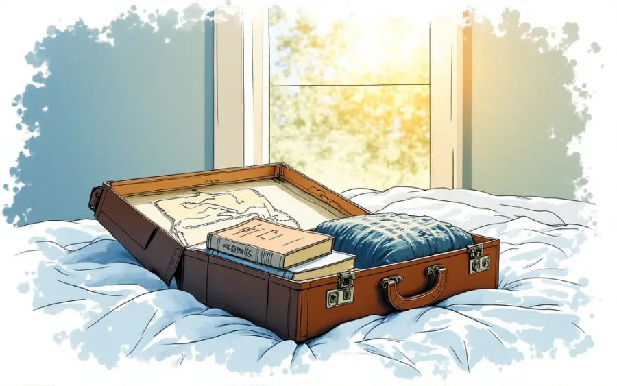 otwarta walizka na łóżku symbolizująca sen o pakowaniu