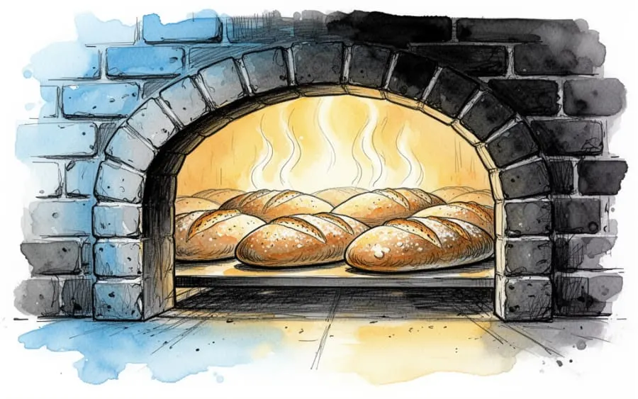 Świeży chleb pieczony w tradycyjnym piecu chlebowym