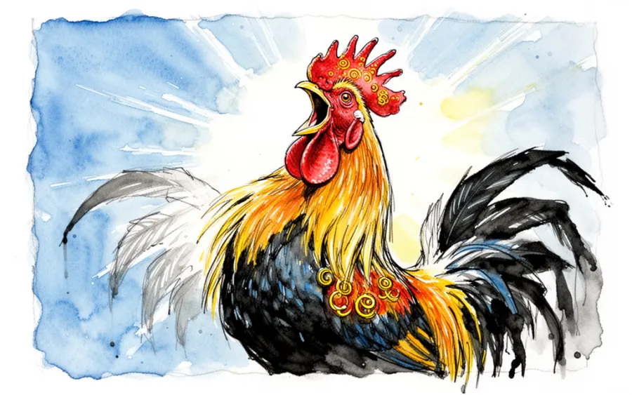 piejący kogut symbolizujący nowiny i pobudkę