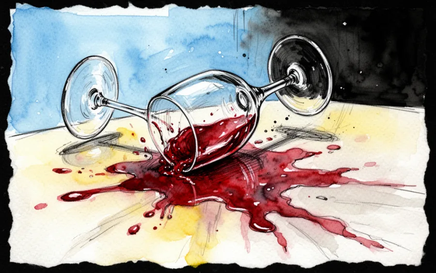 Rozlane czerwone wino na stole sennik