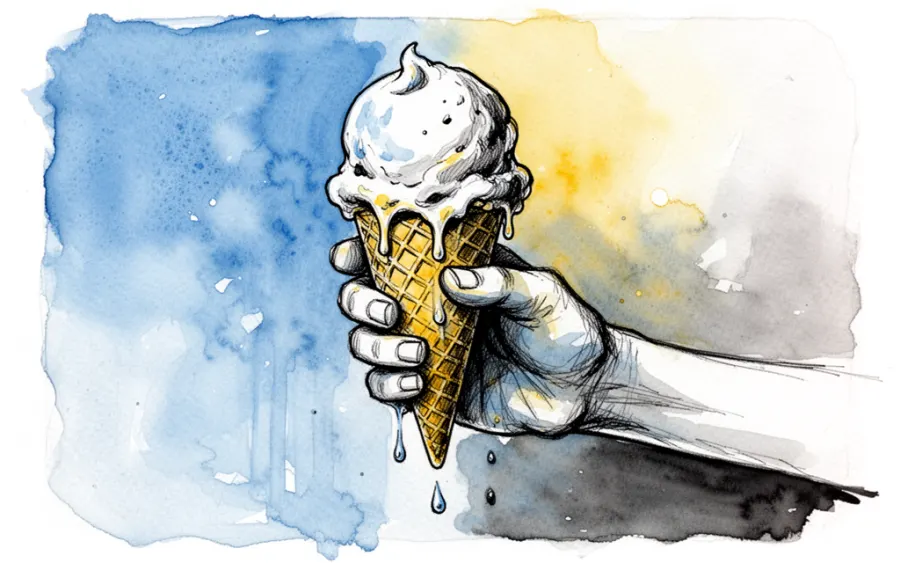 Roztopione lody spływające po dłoni