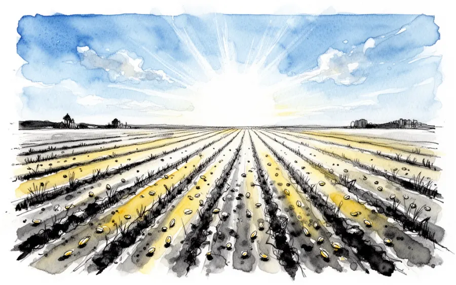 Pole uprawne z rozsypanym ziarnem sennik