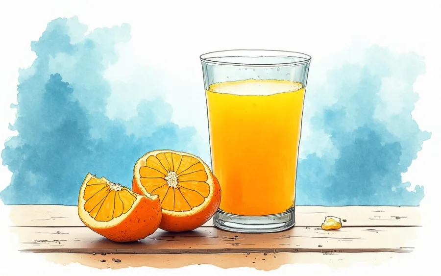 szklanka świeżego soku pomarańczowego w porannym słońcu