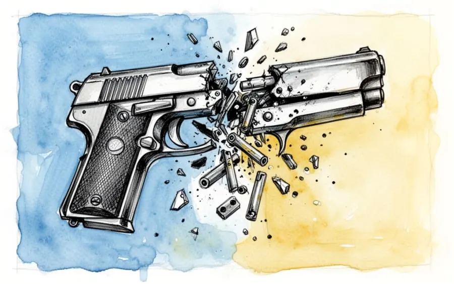 zepsuty zacięty pistolet rysunek symbol bezsilności