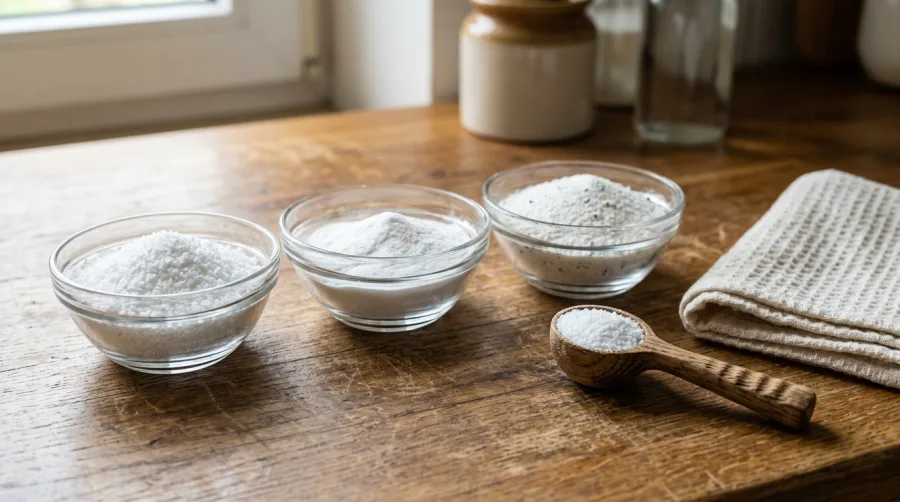Boraks soda i proszek do prania w szklanych miseczkach