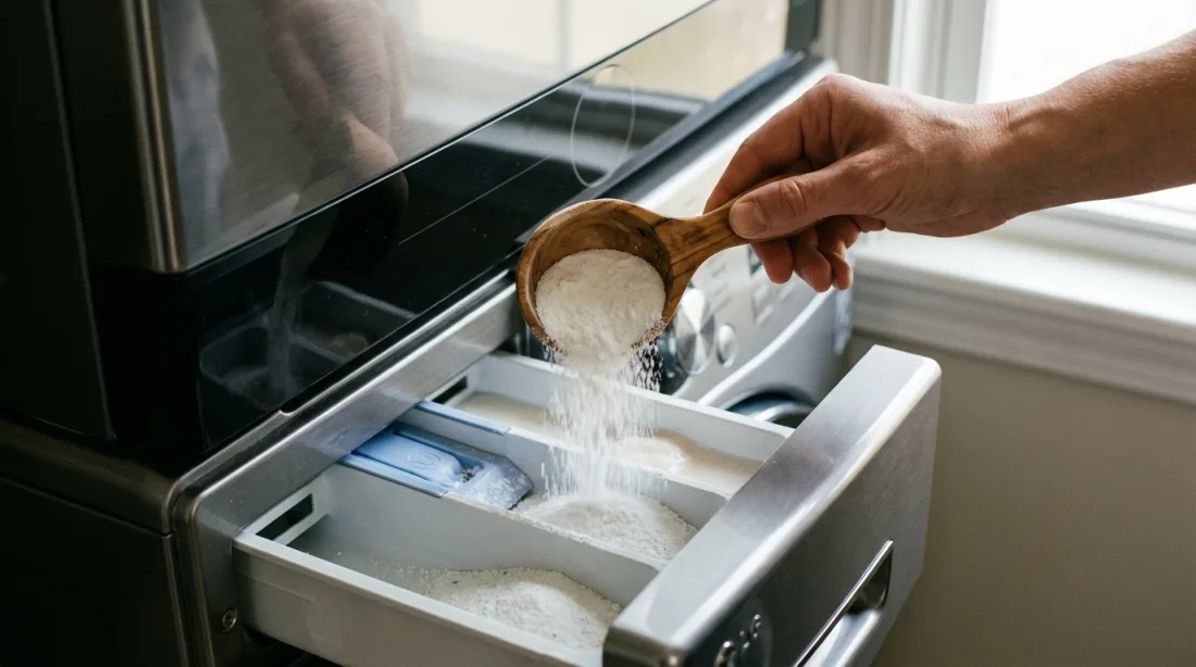 Wsypywanie sody do szufladki pralki automatycznej