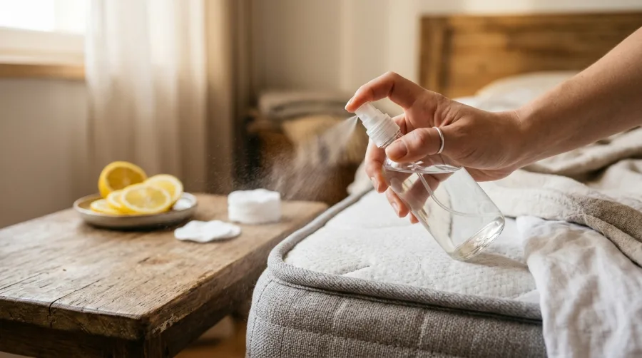 Spryskiwanie krawędzi materaca wodą z sokiem cytrynowym