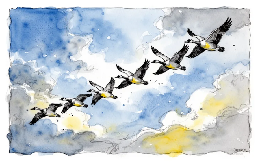 Klucz gęsi na niebie sennik