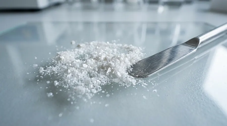 Drobinki kosmetycznego pudru sypkiego w powiększeniu