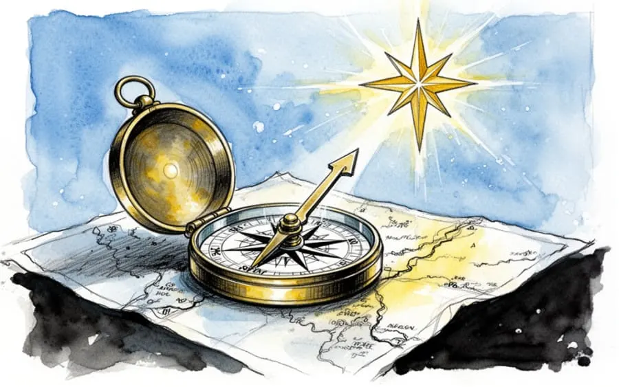 stary kompas wskazujący na gwiazdę
