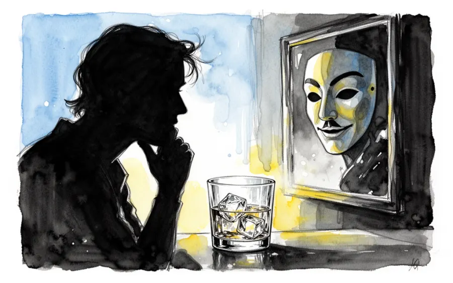 Mężczyzna patrzący w szklankę ginu symbolika psychologiczna