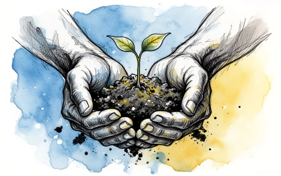 Dłonie trzymające ziemię symbol pracy i natury