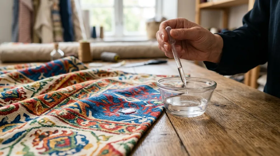 Kolorowy materiał obok miseczki przygotowany do testu barwnika