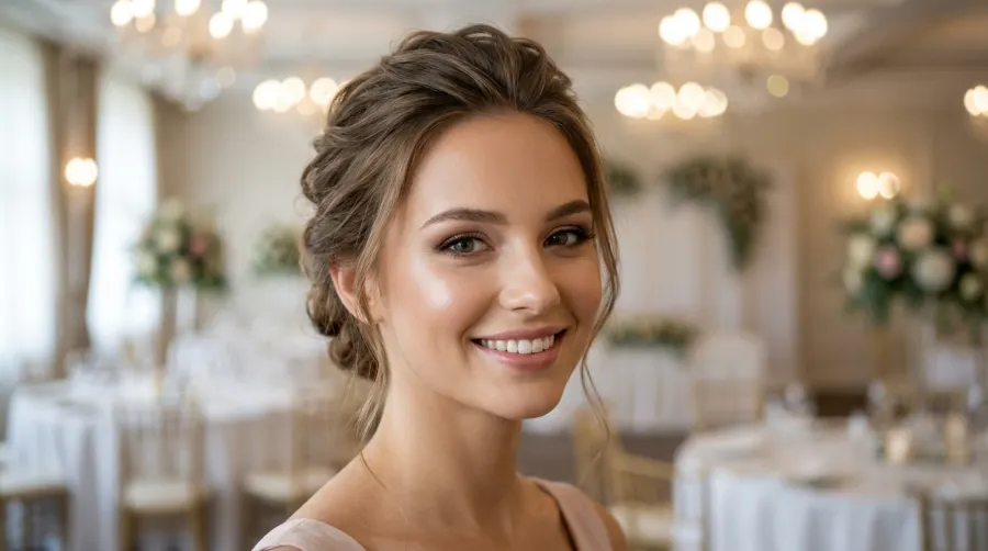 Świadkowa w trwałym i świetlistym makijażu ślubnym