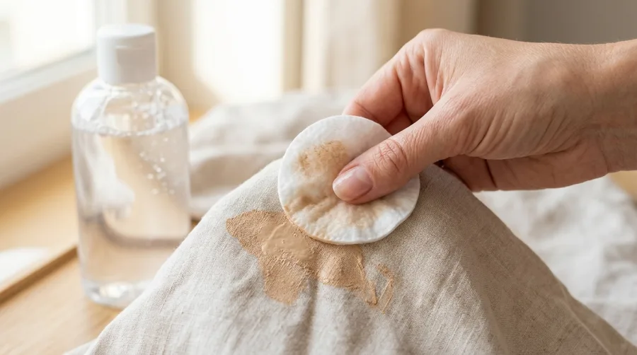 Czyszczenie plamy z podkładu za pomocą płatka kosmetycznego