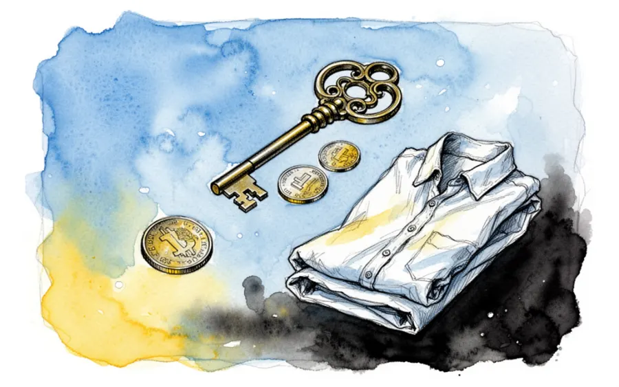 Różne przedmioty do pożyczenia klucz monety ubrania