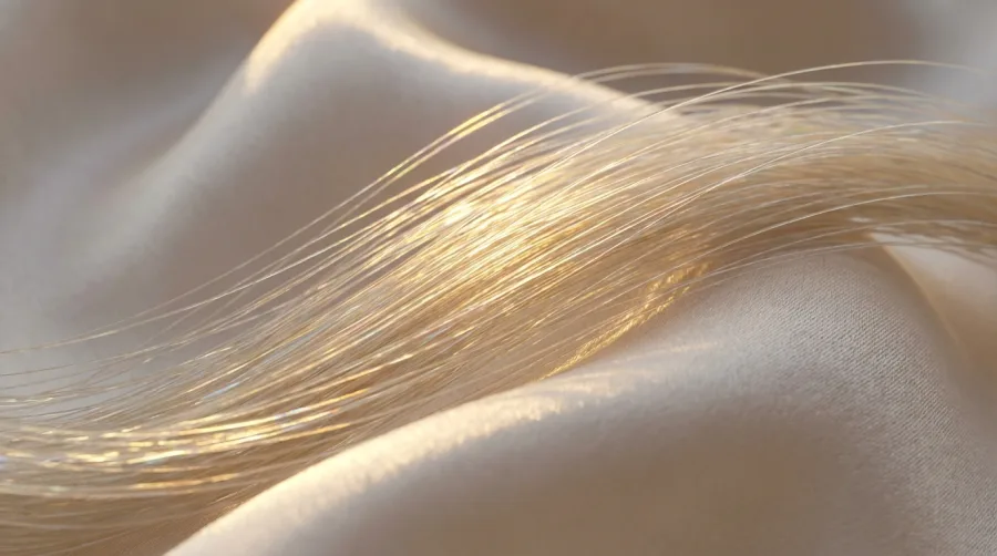 Zbliżenie na lśniące włókna i tkaninę jedwabną