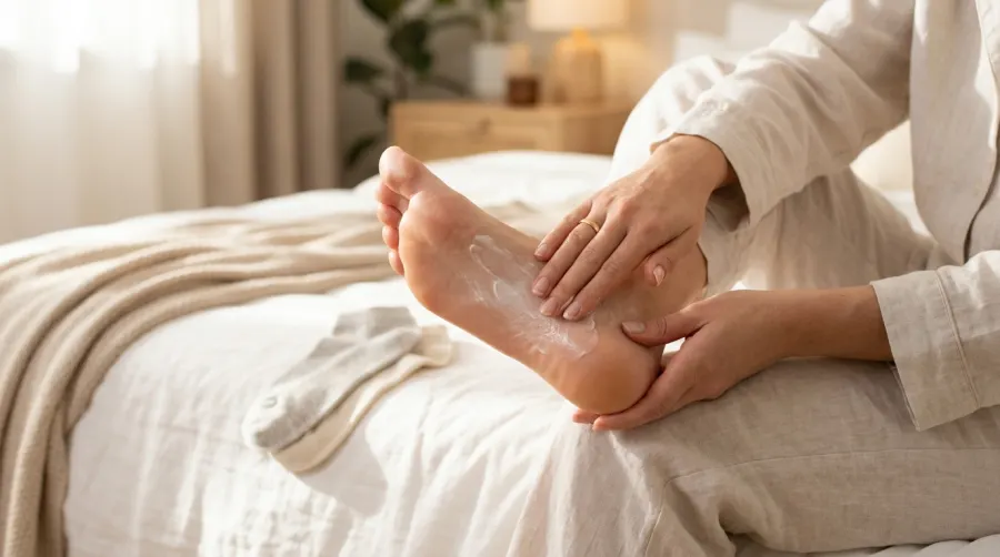 Wmasowywanie kremu nawilżającego w gładką piętę