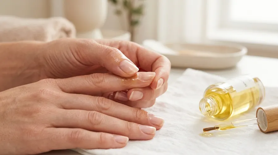 Wmasowywanie olejowego serum w paznokcie i skórki
