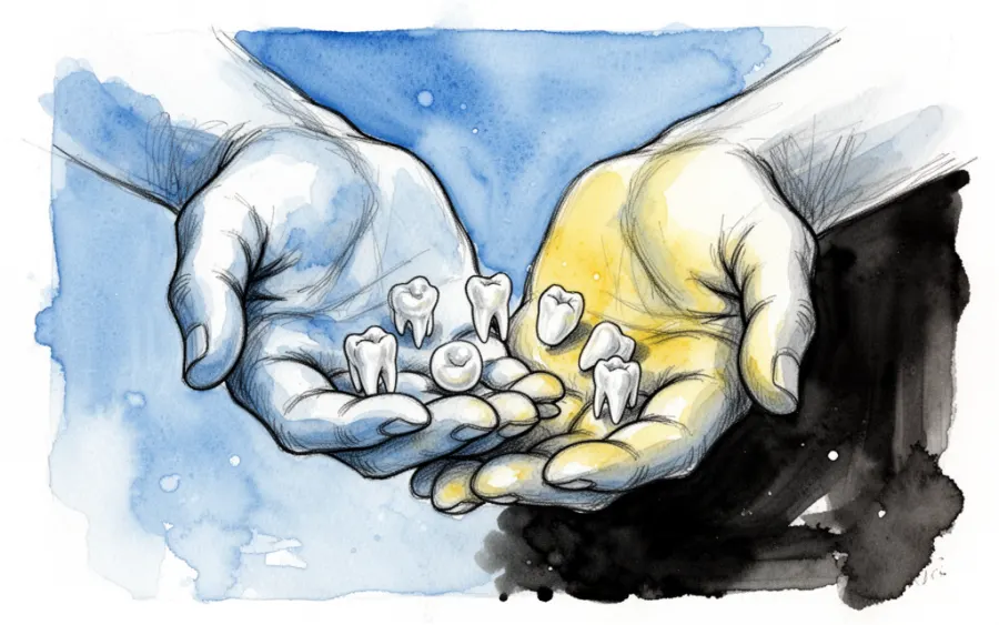 dłonie trzymające wypadnięte zęby symbol snu