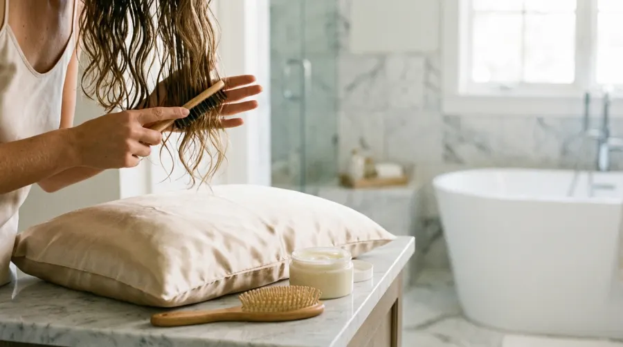 Nakładanie odżywki ochronnej na wilgotne włosy