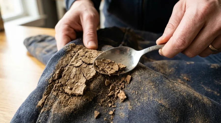 Mechaniczne usuwanie zaschniętego błota ze struktury materiału