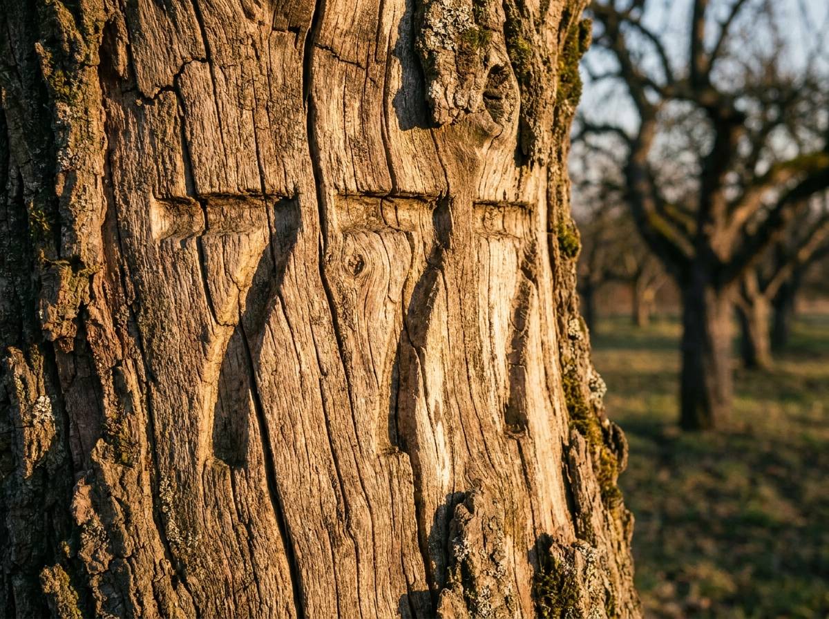 Sękaty pień starego drzewa symbolizujący długowieczność związaną z liczbą 777 w biblijnej genealogii patriarchów