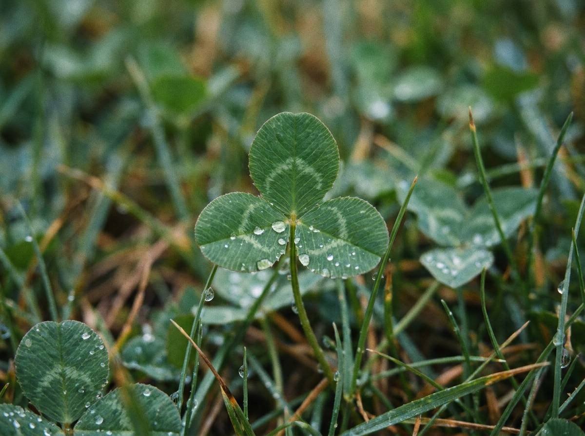 Trzylistna koniczyna rosnąca na wilgotnej łące, symbol znany jako shamrock