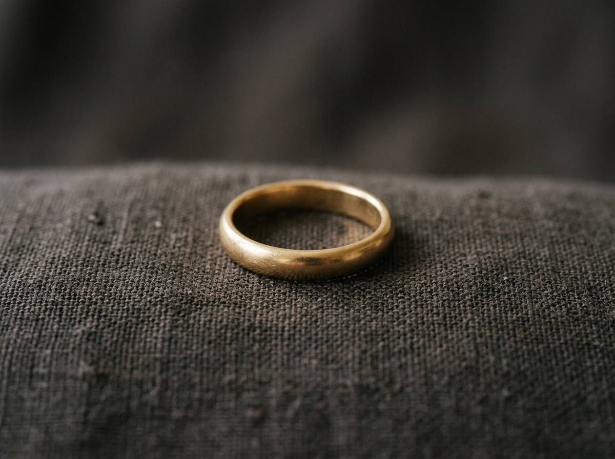Gładka metalowa obrączka na tkaninie jako symbol wieczności i wierności