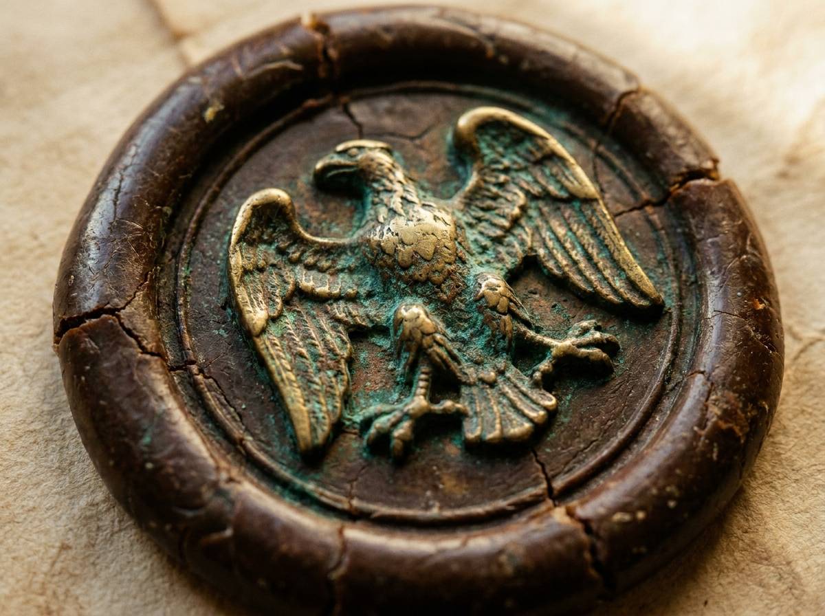 Orzeł wykuty w mosiądzu, symbol wolności i władzy państwowej w heraldyce
