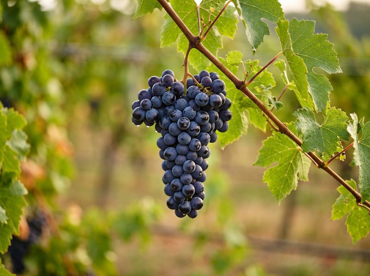 Kiść winogron na winorośli symbolizująca wino mszalne w komunii świętej