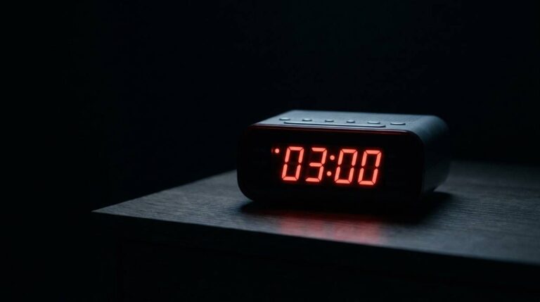 Wyświetlacz cyfrowy pokazujący 03:00 w ciemnym pomieszczeniu nocą