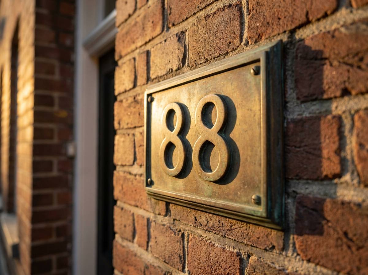 Tabliczka z numerem 88 na ścianie budynku w świetle złotej godziny