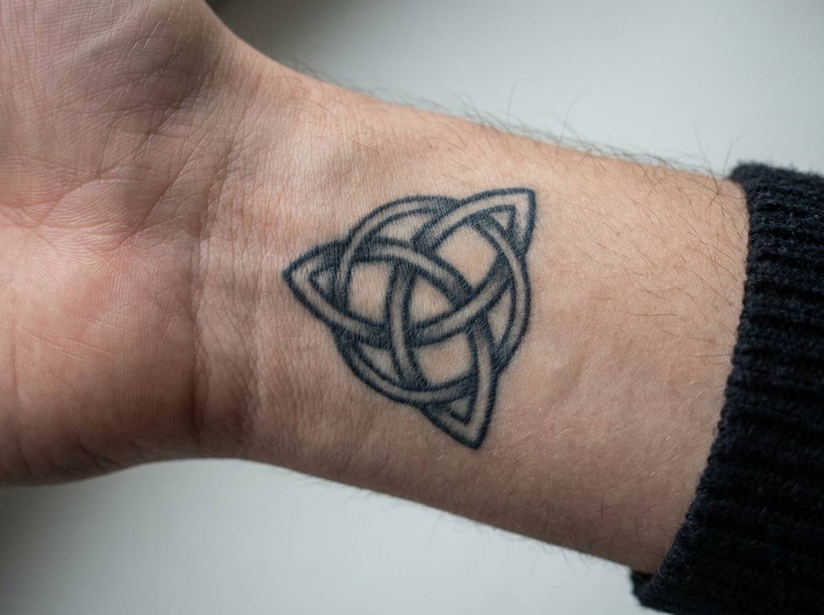 Tatuaż bransoletka z celtyckim węzłem triquetra na nadgarstku