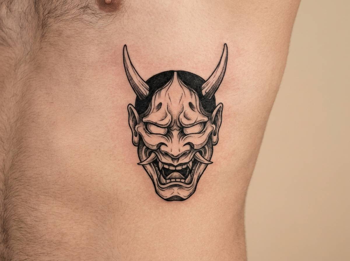 Czarna maska oni na żebrach, symbol nieznanego i nieprzewidywalnego zagrożenia