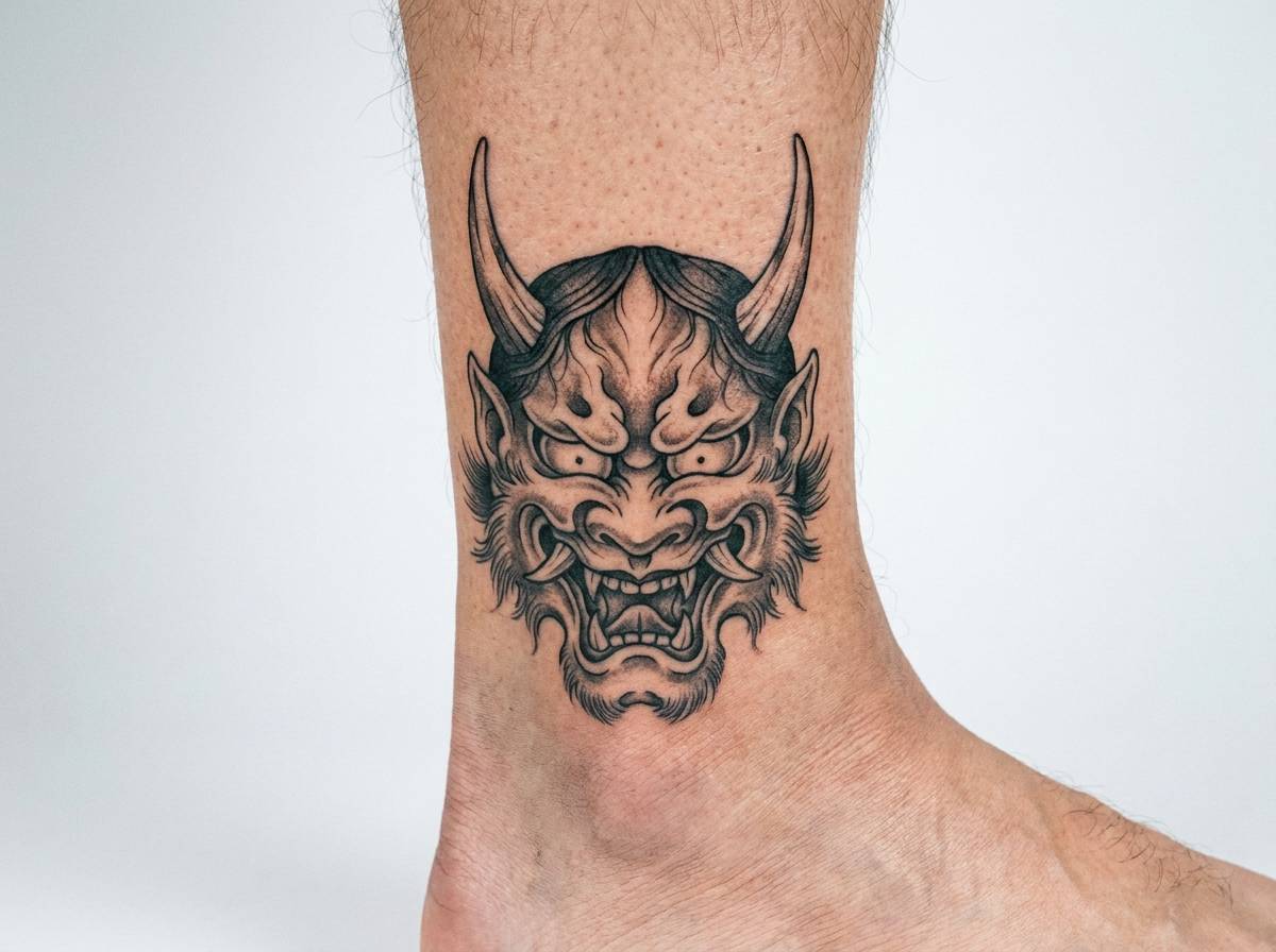 Maska oni na kostce w pełni zwierzęcej formie, symbol demona o niezmiennej naturze