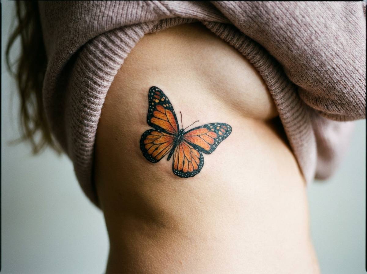 Motyl monarcha na żebrach, w barwach kojarzonych z duszami zmarłych