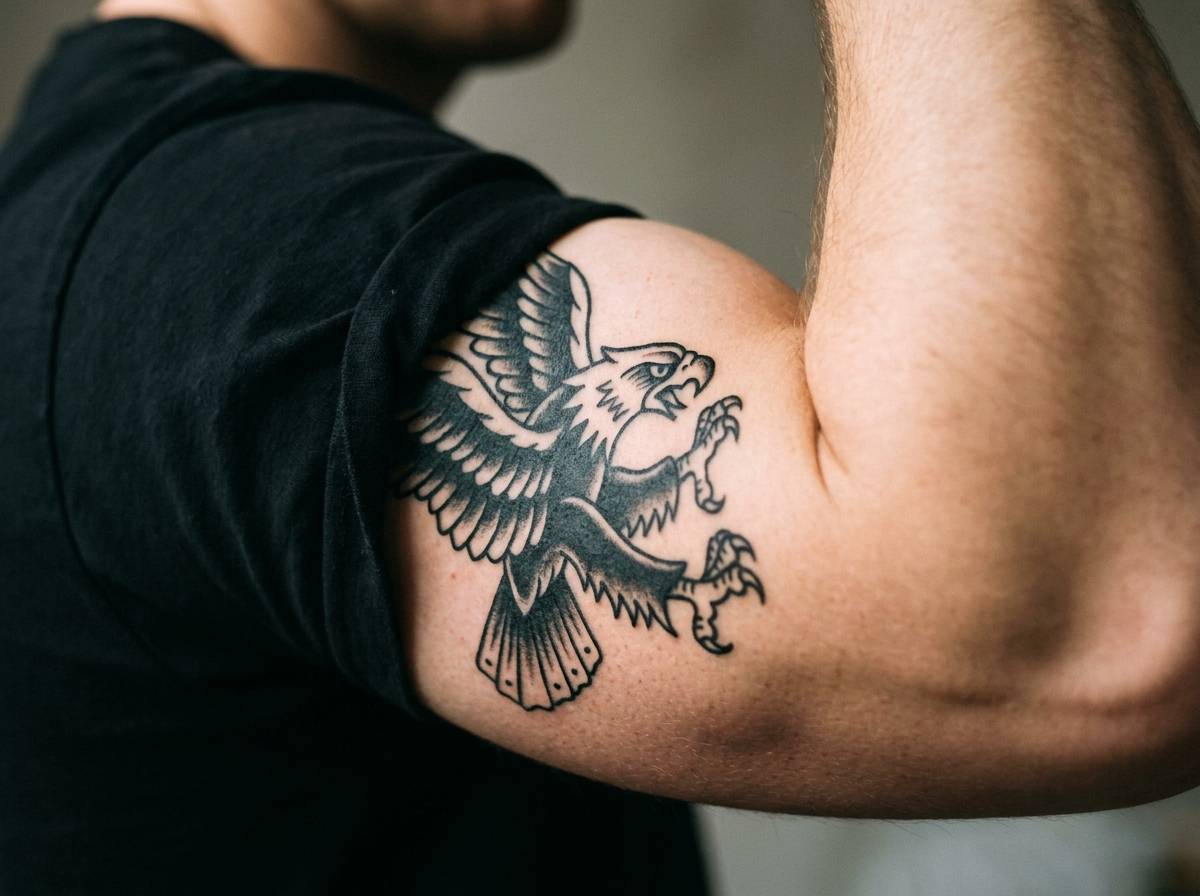 Tatuaż symbole ultras z motywem orła na bicepsie
