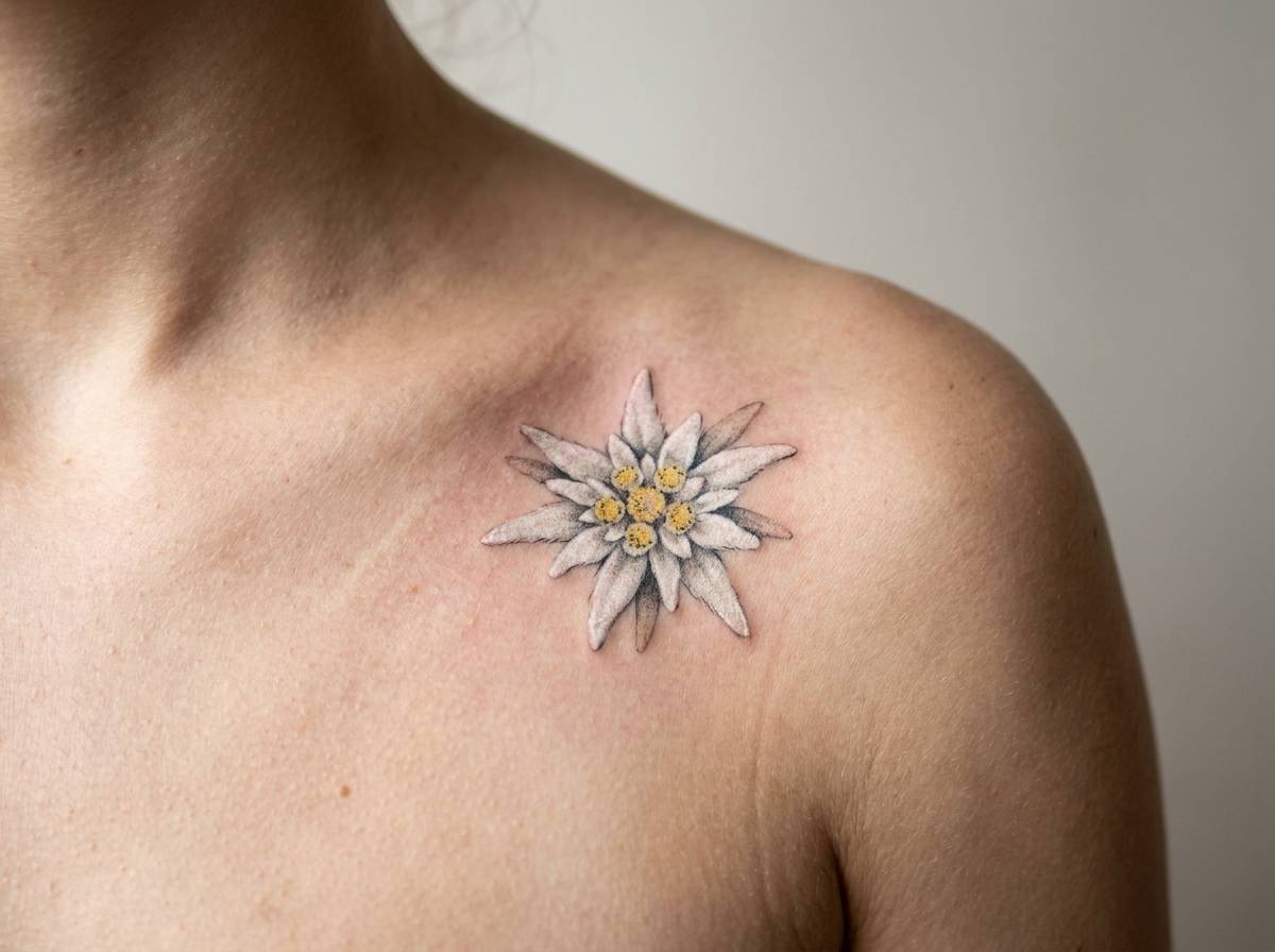 Tatuaż szarotki na obojczyku, symbol trudnej, zapracowanej miłości