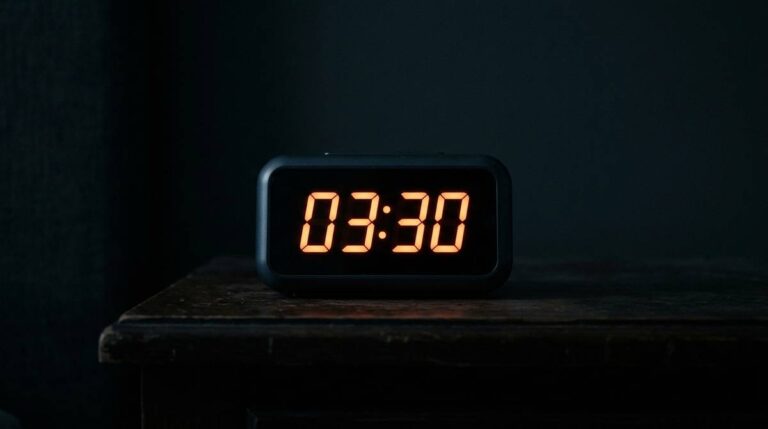Wyświetlacz zegara cyfrowego pokazujący 03:30 na ciemnym tle w środku nocy